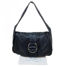Pre Owned Prada Black Leather Flap Shoulder Bag
