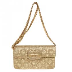 Pre Owned Prada Gold Broccato Corda CL Shoulder Bag With Chain