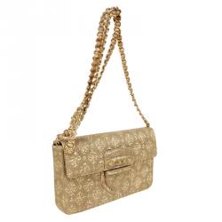 Pre Owned Prada Gold Broccato Corda CL Shoulder Bag With Chain
