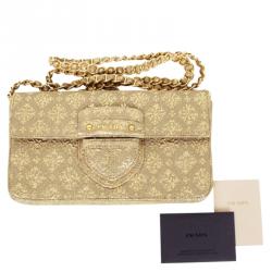 Pre Owned Prada Gold Broccato Corda CL Shoulder Bag With Chain