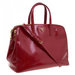 Pre Owned Prada Red Spazzolato Leather Double Zip Top Handle Bag