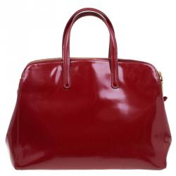 Pre Owned Prada Red Spazzolato Leather Double Zip Top Handle Bag