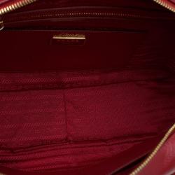 Pre Owned Prada Red and White Saffiano Vernice Patent Leather Bauletto Flower Top handle Bag