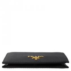 Pre Owned Prada Black Saffiano Leather Mini Bifold Wallet
