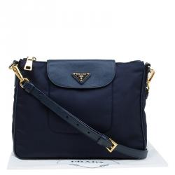 Pre Owned Prada Blue Nylon/Saffiano Leather Crossbody Bag
