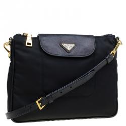 Pre Owned Prada Black Nylon/Saffiano Leather Crossbody Bag