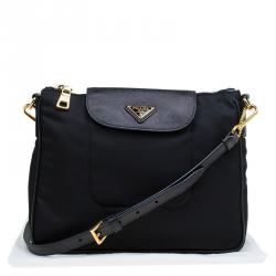 Pre Owned Prada Black Nylon/Saffiano Leather Crossbody Bag