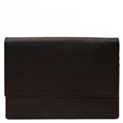 Pre Owned Prada Brown Saffiano Leather Flap Wallet