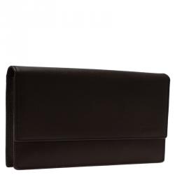 Pre Owned Prada Brown Saffiano Leather Flap Wallet