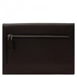 Pre Owned Prada Brown Saffiano Leather Flap Wallet