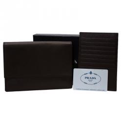 Pre Owned Prada Brown Saffiano Leather Flap Wallet