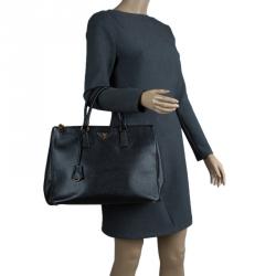 Pre Owned Prada Black Saffiano Lux Leather Large Double-zip Tote