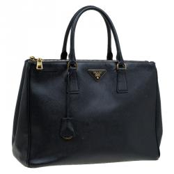 Pre Owned Prada Black Saffiano Lux Leather Large Double-zip Tote