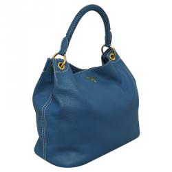 Pre Owned Prada Marine Blue Vitello Daino Leather Hobo