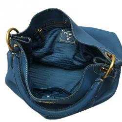 Pre Owned Prada Marine Blue Vitello Daino Leather Hobo