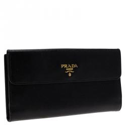 Pre Owned Prada Black Saffiano Leather Long Flap Wallet