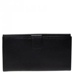 Prada Black Saffiano Leather Long Flap Wallet