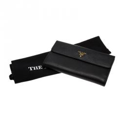 Pre Owned Prada Black Saffiano Leather Long Flap Wallet