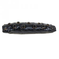 Pre Owned Prada Black Python Embellished Jewel Oversized Clutch