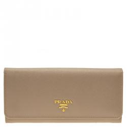 Pre Owned Prada Beige Saffiano Leather Continental Wallet
