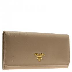 Pre Owned Prada Beige Saffiano Leather Continental Wallet