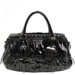 Pre Owned Prada Black Patent Leather Gauffre Satchel