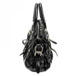 Pre Owned Prada Black Patent Leather Gauffre Satchel