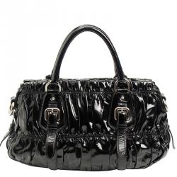 Pre Owned Prada Black Patent Leather Gauffre Satchel