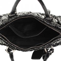 Pre Owned Prada Black Patent Leather Gauffre Satchel