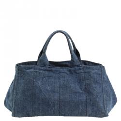 Pre Owned Prada Blue Denim Large Gardener's Tote