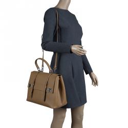 Pre Owned Prada Beige Saffiano Cuir Leather Double Turn Lock Satchel