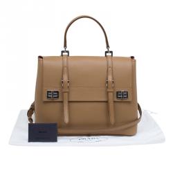 Pre Owned Prada Beige Saffiano Cuir Leather Double Turn Lock Satchel