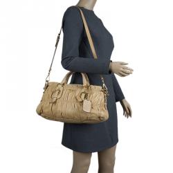 Pre Owned Prada Beige Nappa Gaufre Leather Satchel