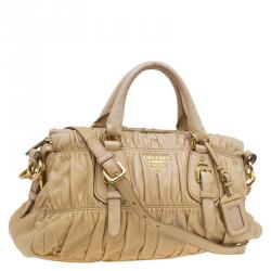 Pre Owned Prada Beige Nappa Gaufre Leather Satchel