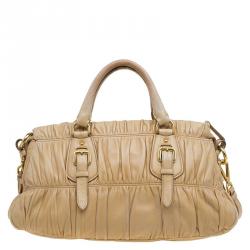 Pre Owned Prada Beige Nappa Gaufre Leather Satchel