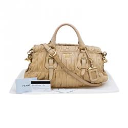 Pre Owned Prada Beige Nappa Gaufre Leather Satchel
