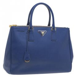 Pre Owned Prada Blue Saffiano Lux Leather Large Double Zip Tote