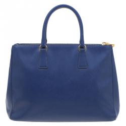 Pre Owned Prada Blue Saffiano Lux Leather Large Double Zip Tote