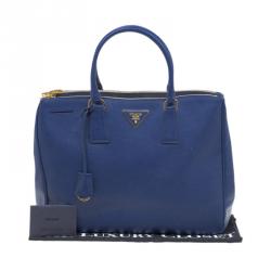 Pre Owned Prada Blue Saffiano Lux Leather Large Double Zip Tote
