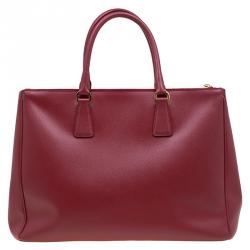 Pre Owned Prada Red Saffiano Lux Leather Large Double Zip Tote