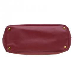 Pre Owned Prada Red Saffiano Lux Leather Large Double Zip Tote