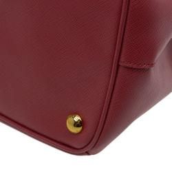 Pre Owned Prada Red Saffiano Lux Leather Large Double Zip Tote