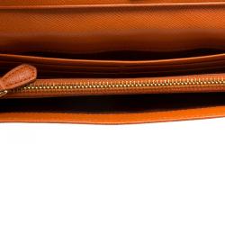 Pre Owned Prada Orange Quilted Saffiano Leather Continental Wallet