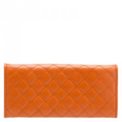 Pre Owned Prada Orange Quilted Saffiano Leather Continental Wallet