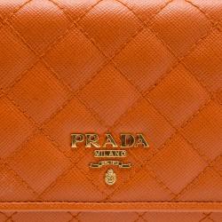 Pre Owned Prada Orange Quilted Saffiano Leather Continental Wallet
