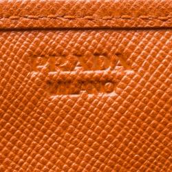 Pre Owned Prada Orange Quilted Saffiano Leather Continental Wallet