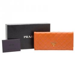 Pre Owned Prada Orange Quilted Saffiano Leather Continental Wallet