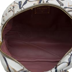 Pre Owned Prada Beige Astro Cervo Lux Leather Limited Edition Fairy Print Bowler Bag