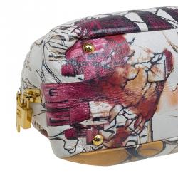 Pre Owned Prada Beige Astro Cervo Lux Leather Limited Edition Fairy Print Bowler Bag