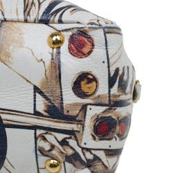 Pre Owned Prada Beige Astro Cervo Lux Leather Limited Edition Fairy Print Bowler Bag